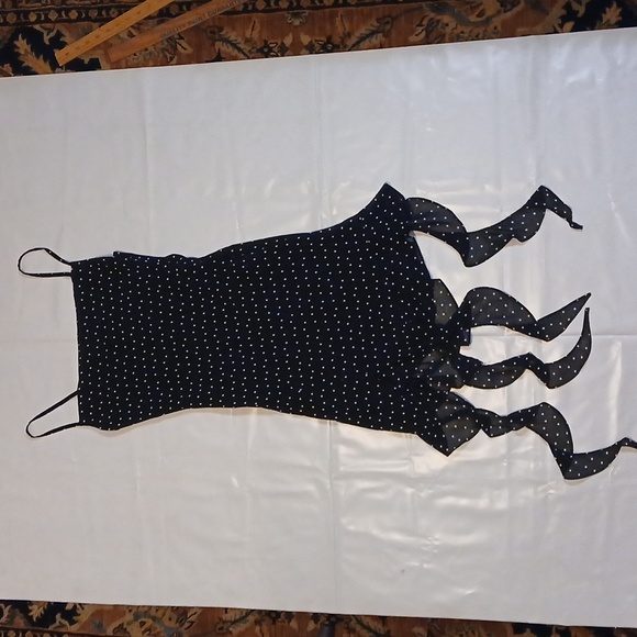 WITCHCRAFT! A size M body con ragged hem dress by JS, black w/white polka dots. - Picture 1 of 14